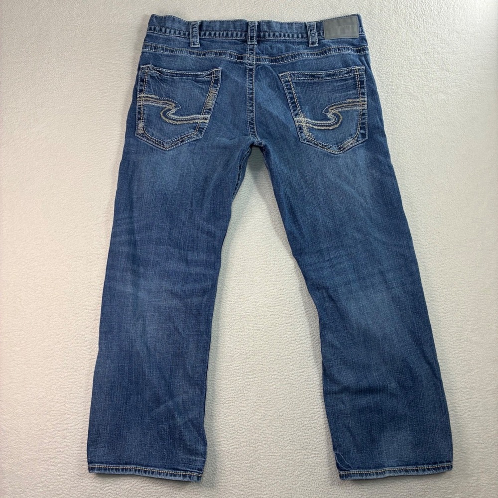 Silver Jeans Zac Bootcut Mens 38x30 Blue Faded Whiskered Western Relaxed Denim